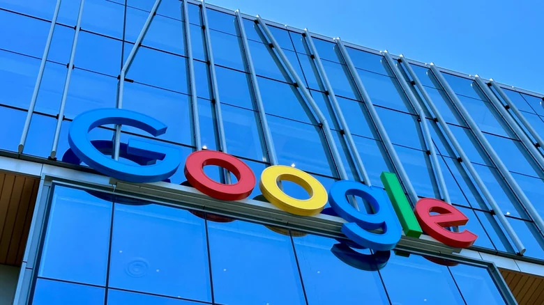 Google logo on the side of a building.