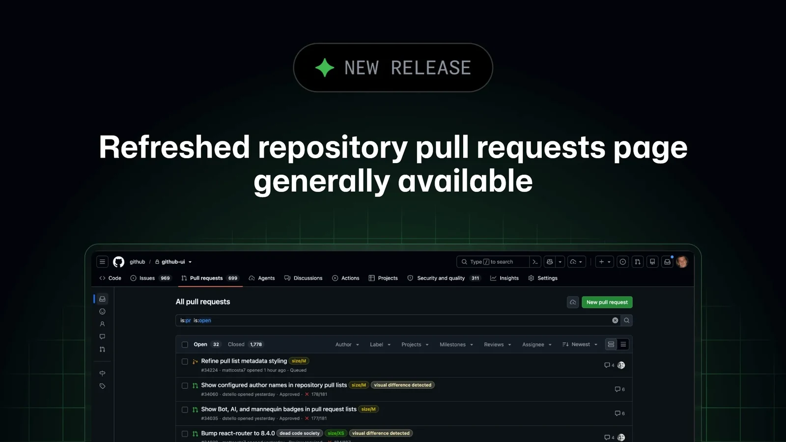 GitHub تطلق الصفحة الجديدة لطلبات السحب بشكل عام