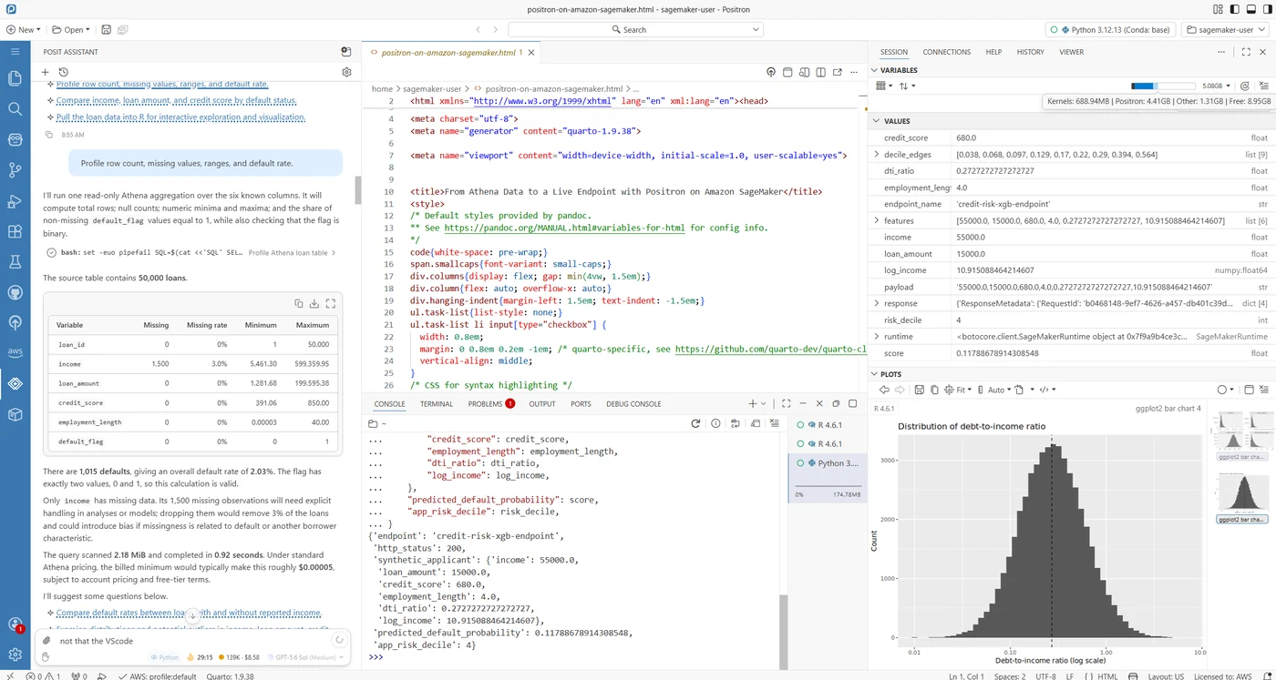 دمج بيئة Positron في Amazon SageMaker AI لتطوير مشاريع علوم البيانات