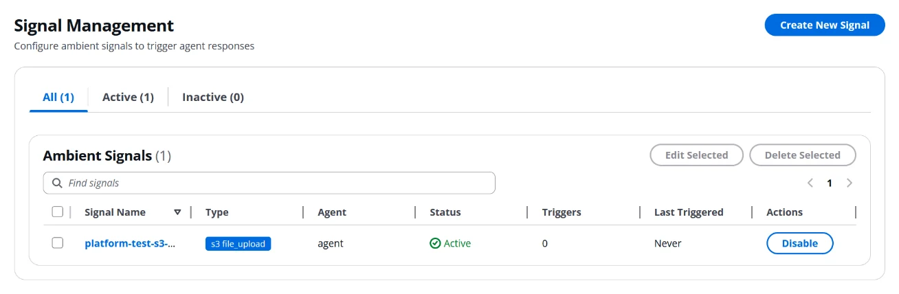 Signals page showing the autoExecute toggle on a signal definition