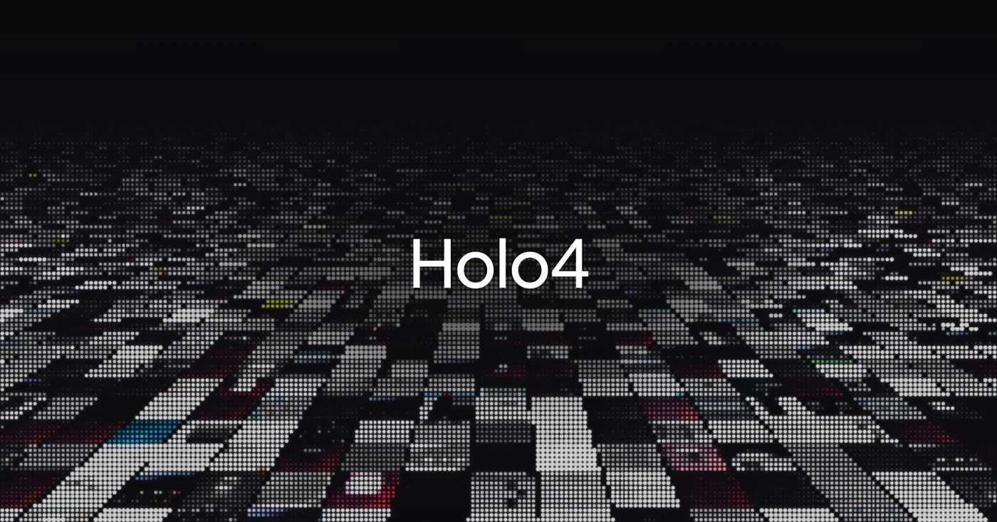 Floor of screens from Holo4 benchmark runs across web apps, desktop software and mobile.