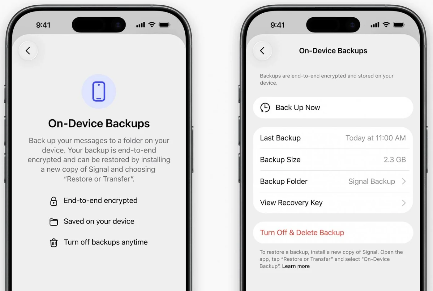 Local backup option on the iOS