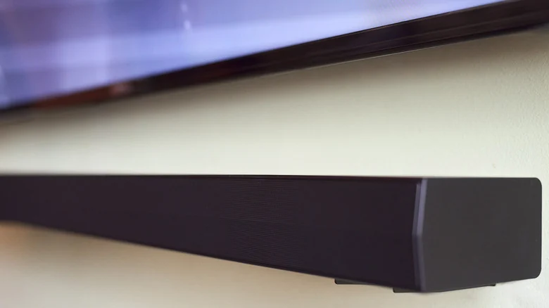 A close-up look at a mounted soundbar.